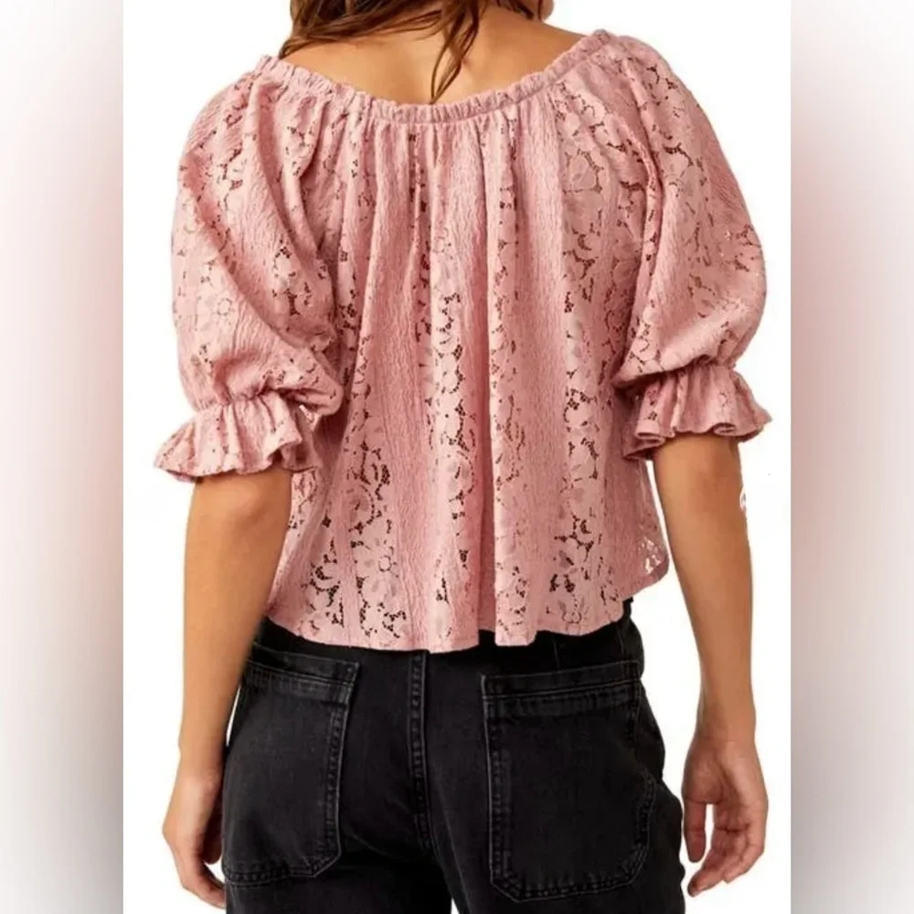 Free People Stacey Lace Top in Blush Pink